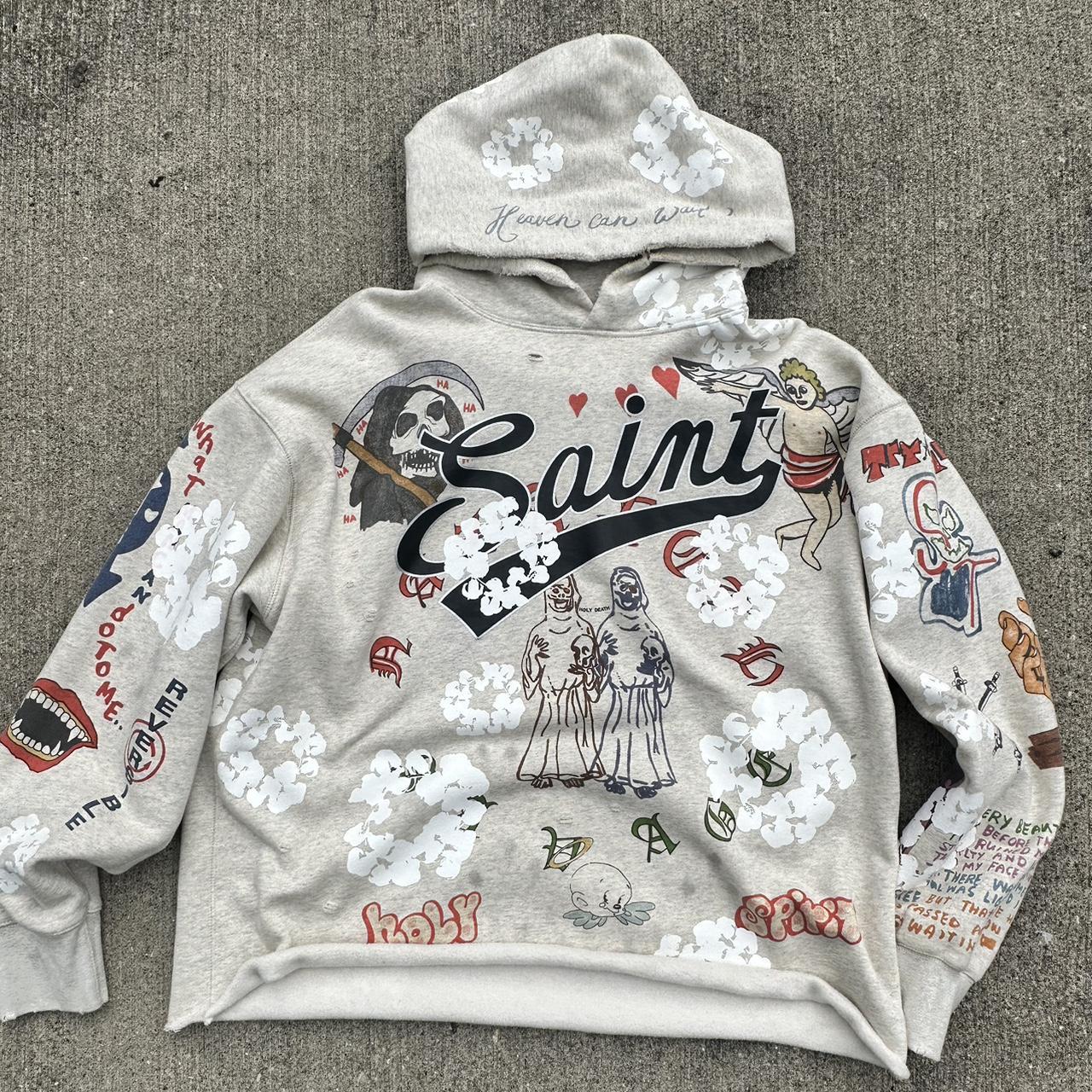 Saint Mxxxxxx x Denim Tears Graffiti Hoodie Grey