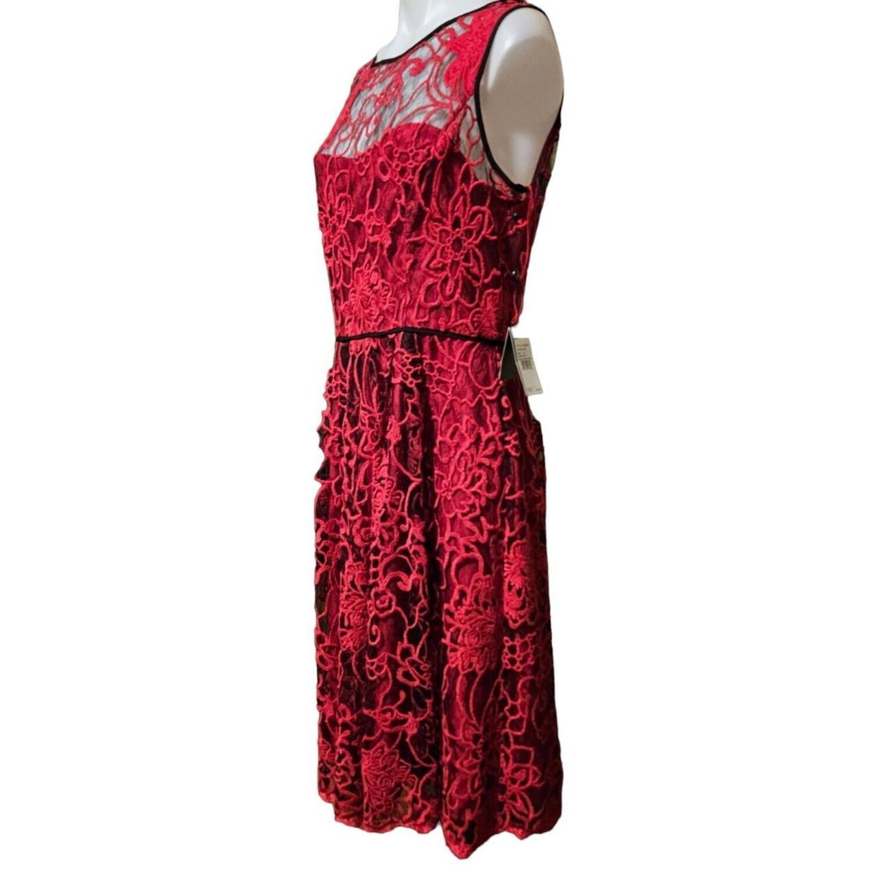 Red Dress Adrianna Papell Lace Floral Sleeveless