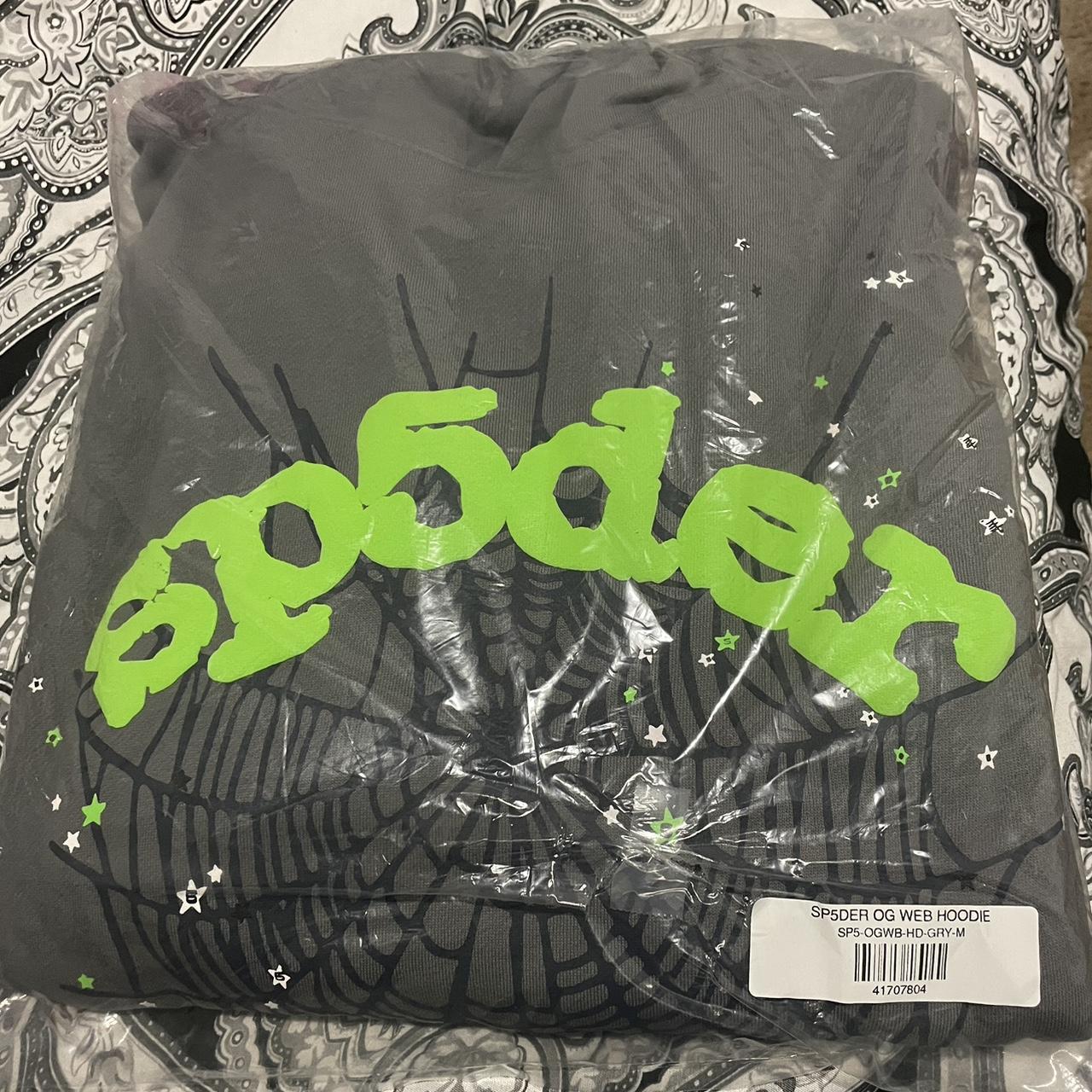 Grey/Green Sp5der Hoodie #spiderworldwide #555 | Depop