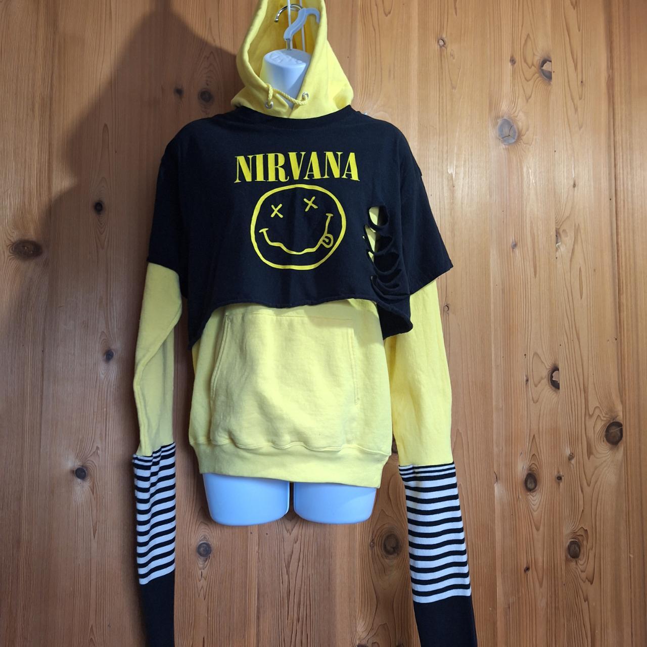 Streetwear Nirvana Upcycled Black And Yellow Hoodie,... - Depop