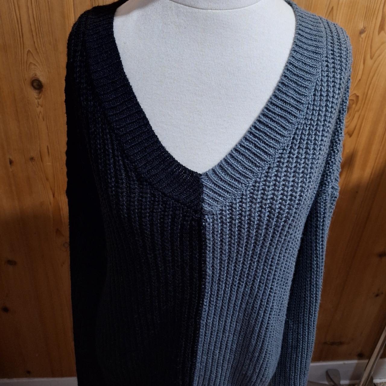 Half Black Half Green Cable Knit Sweater. Womens XL,... Depop