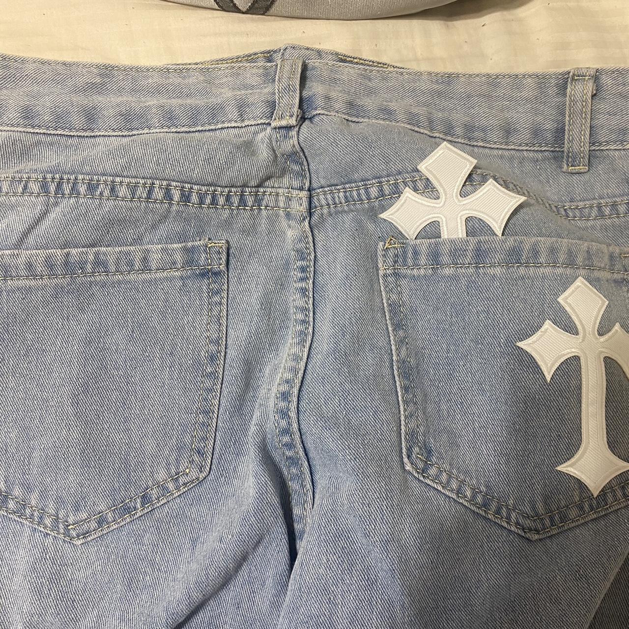 CHROME HEARTS X CDG BLACK DENIM JEANS PINK PATCHES - Depop