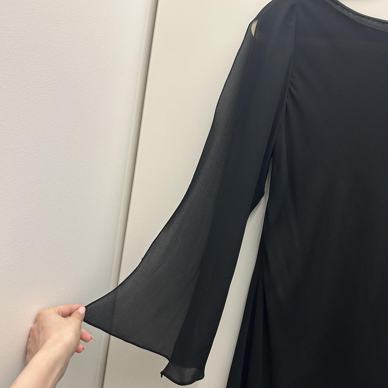 100% silk black sheer wide split bell sleeve... - Depop