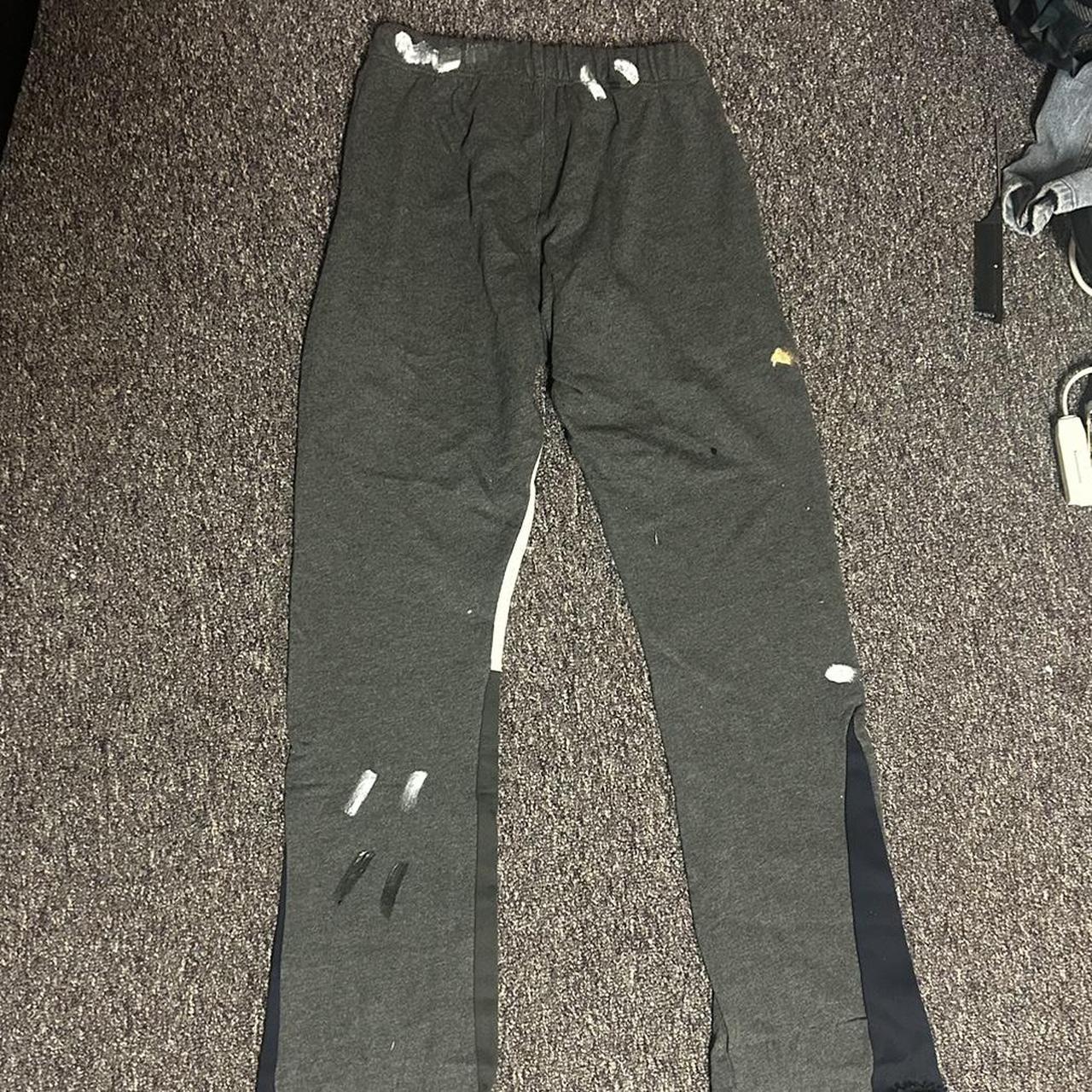 Cool grey trendy paint splatter sweat pants Gallery... Depop