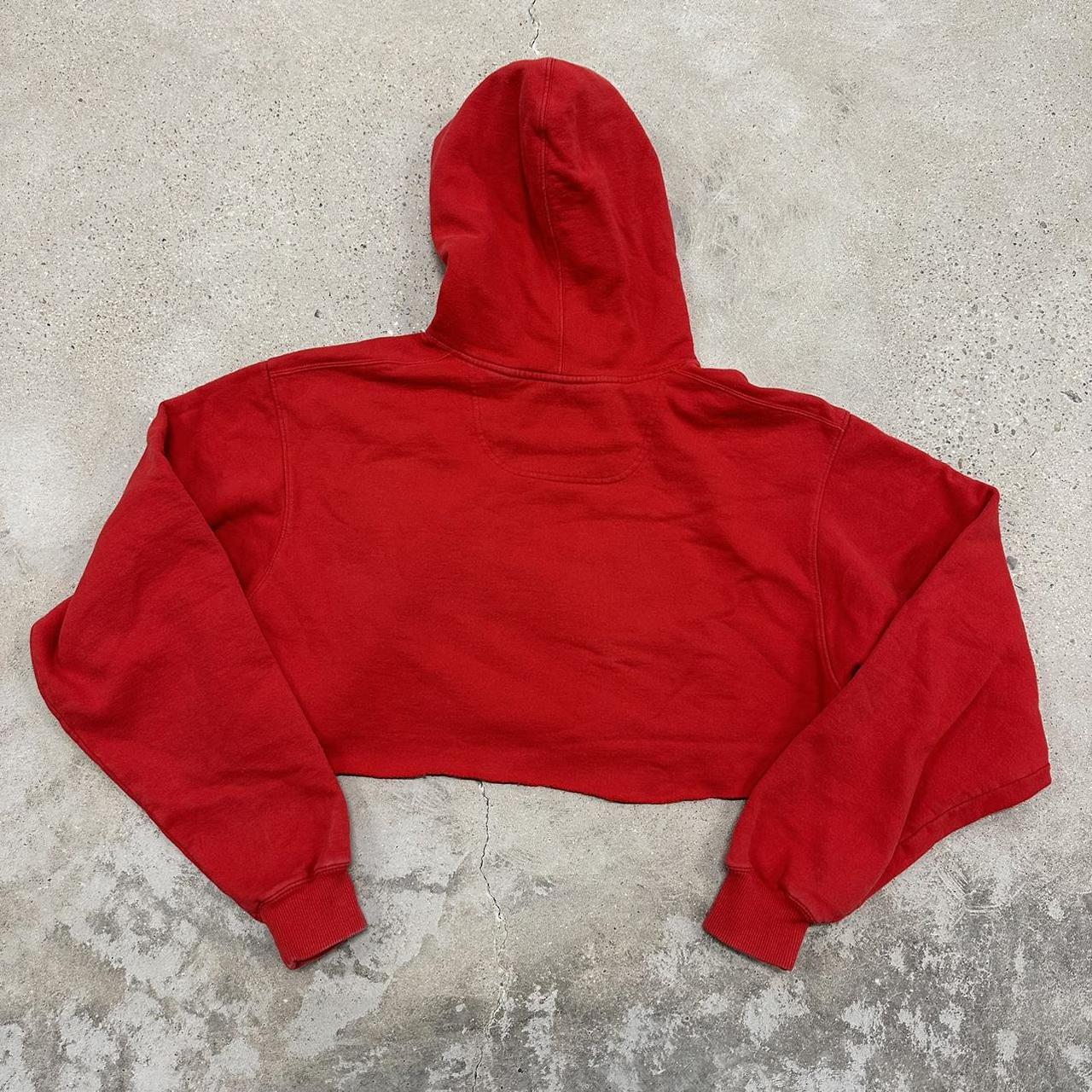 Red Champion Cropped Hoodie Size Large Cropped... - Depop