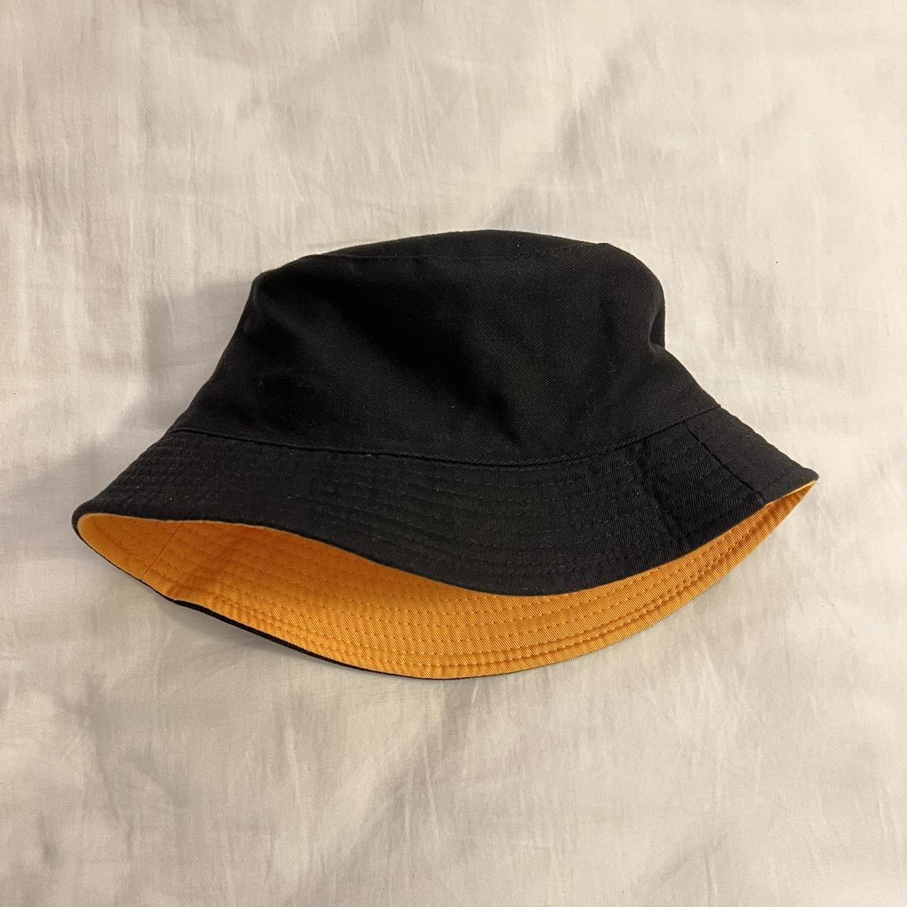 reversible black and mustard yellow bucket hat for a... Depop
