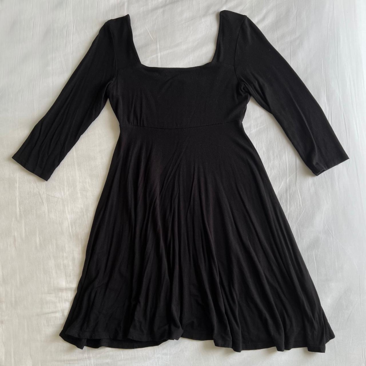 simple but elegant black square neck dress with... - Depop