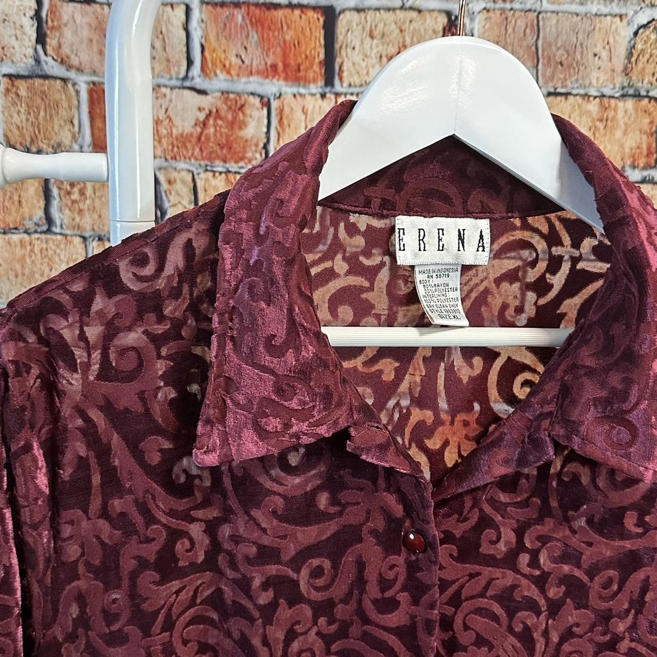 BURGUNDY MESH VELVET BUTTON UP BLOUSE MEASUREMENTS... | Depop