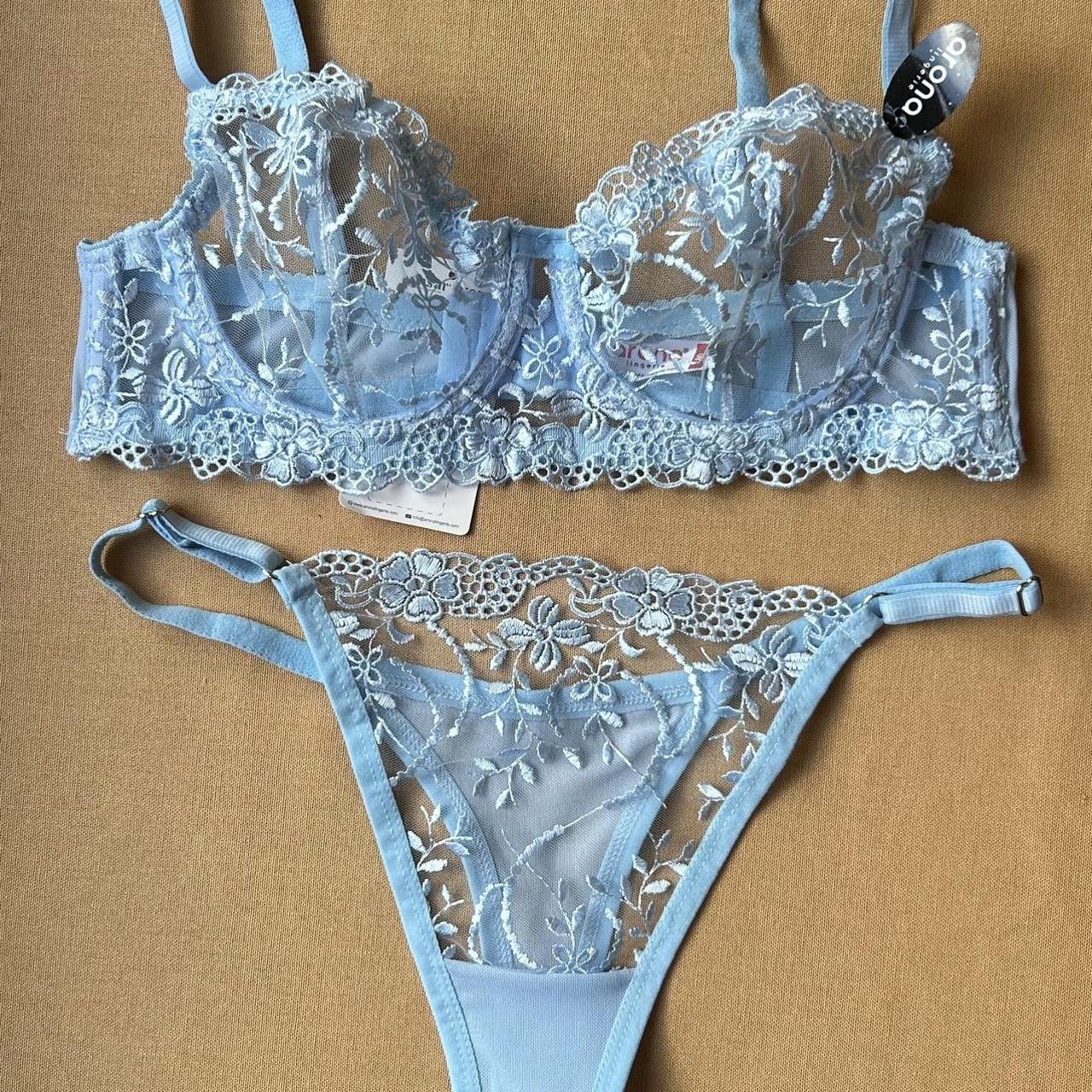 Baby Blue Lace Lingerie Set. Brand new with tags Depop