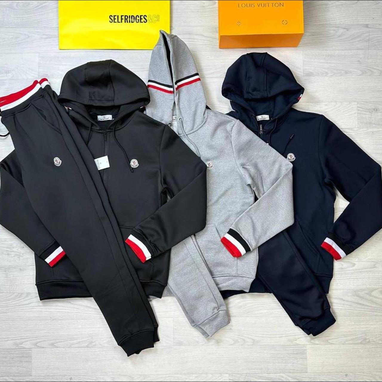 Moncler Tracksuit Grey Navy Black - Depop