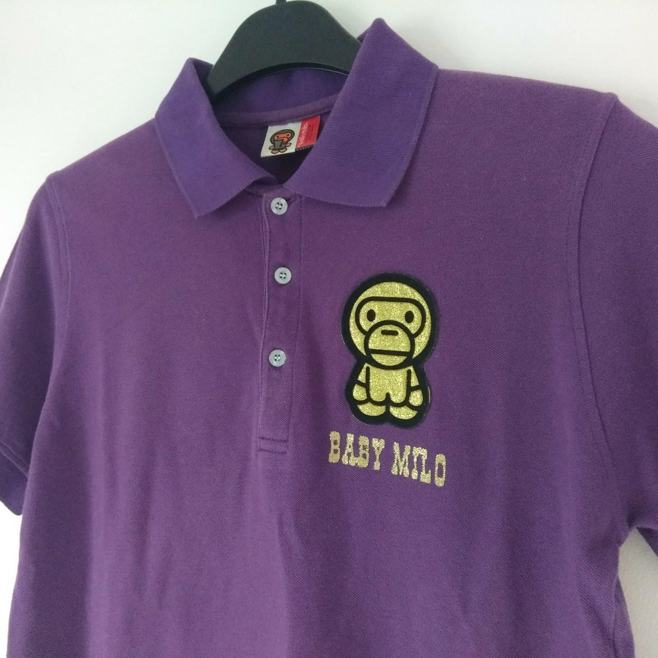 A BATHING APE 00s 総柄 ポロシャツ BABY MILO Y2K Bape Baby Milo Rare Y2K A Bathing Ape Mens Purple | Depop