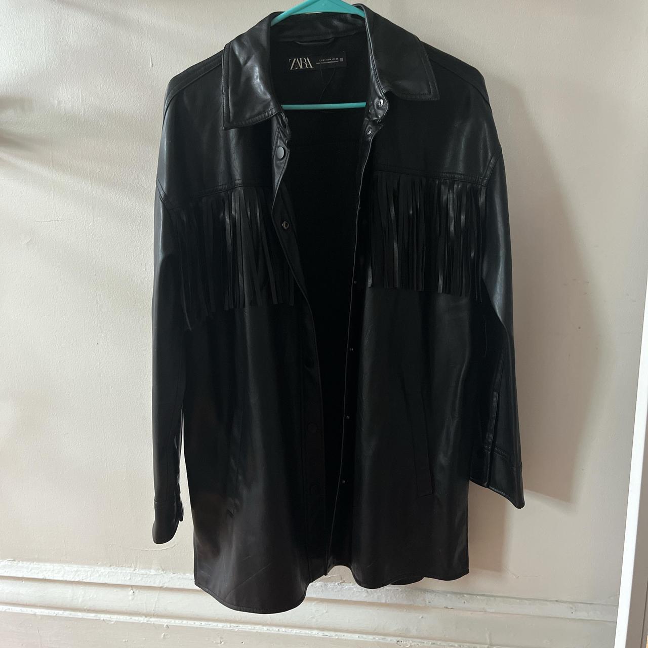 Purchases Zara Black faux leather fringe jacket