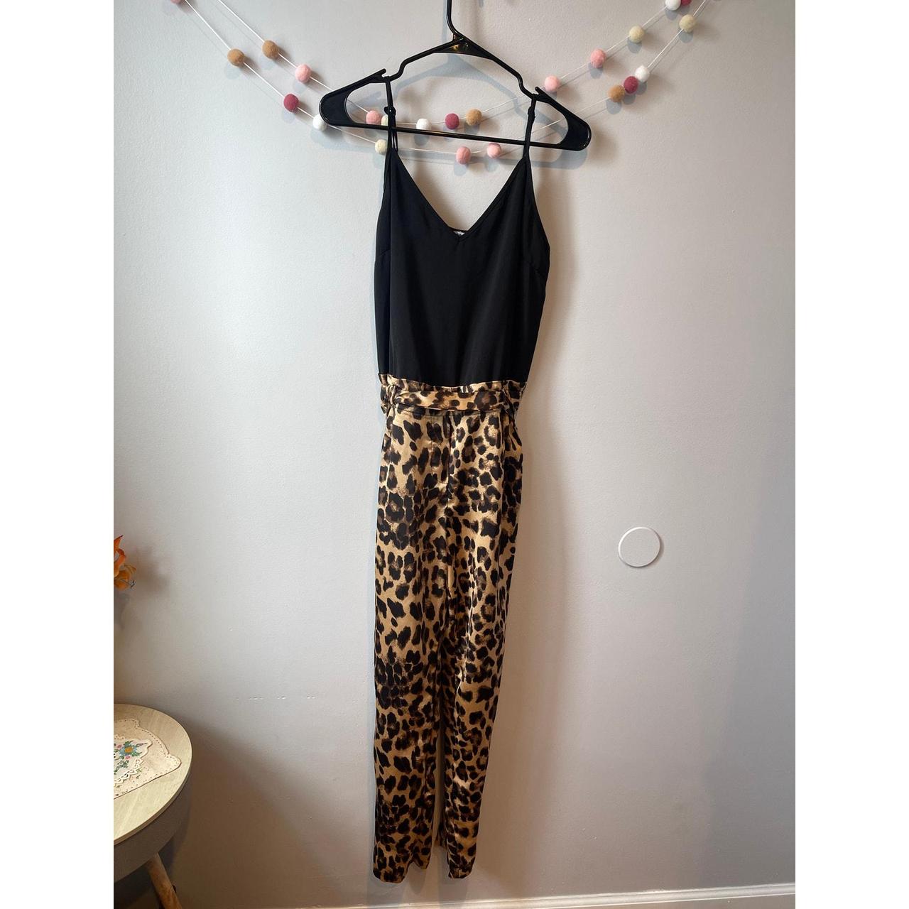 Black and Leopard Print Sleeveless One Piece. Depop