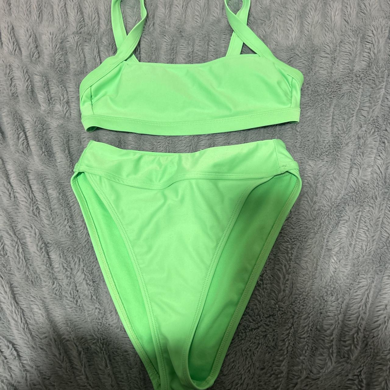Small High cut and high waisted green target bikini. Depop