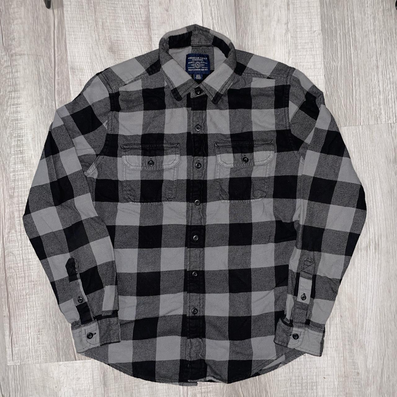 American Eagle Black and Gray Flannel Length:... - Depop