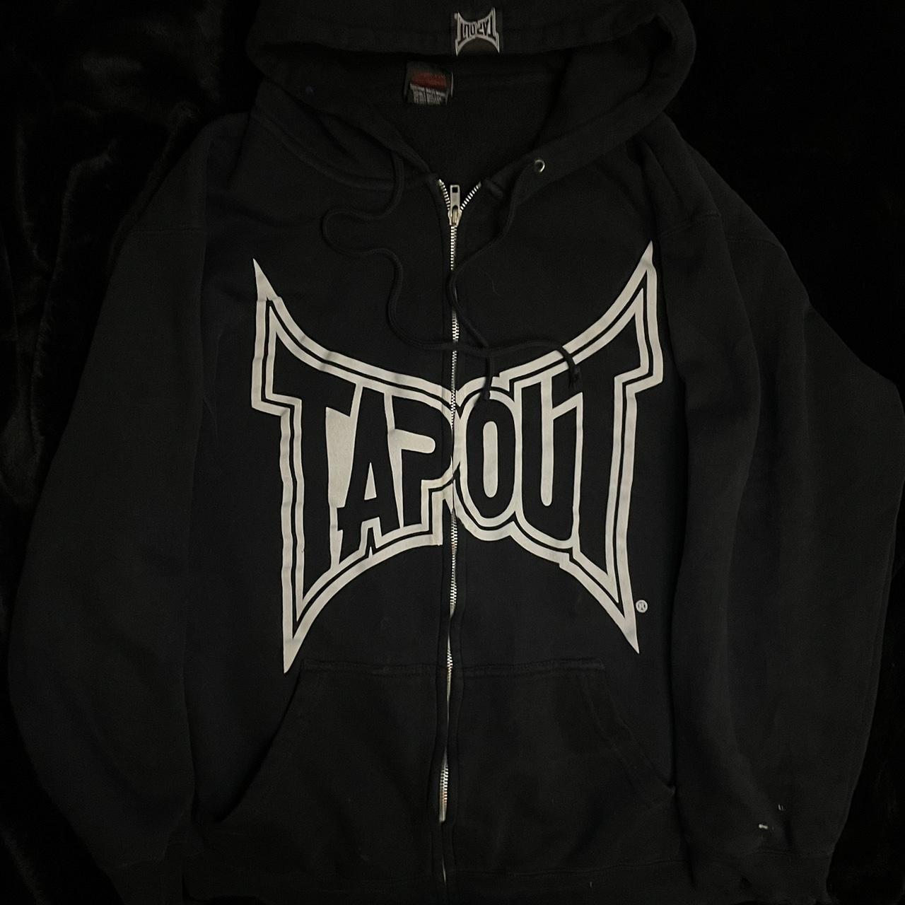 Black Tapout Zip-up Jacket Fraying and some white... - Depop