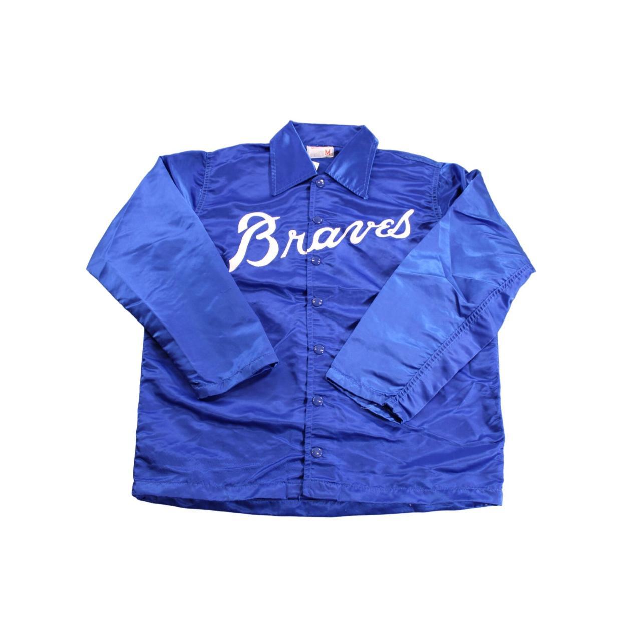 Vintage Satin ATL Braves Jacket 80s/90s Navy Blue - Depop