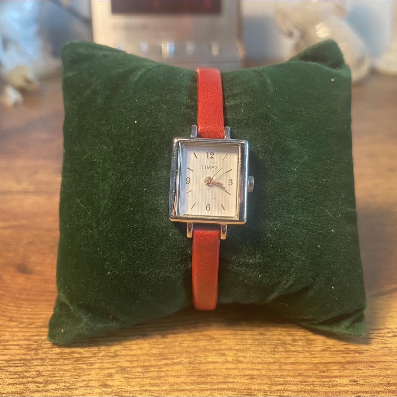 Timex Square Watch With Red Leather Band Delicate Depop 5780