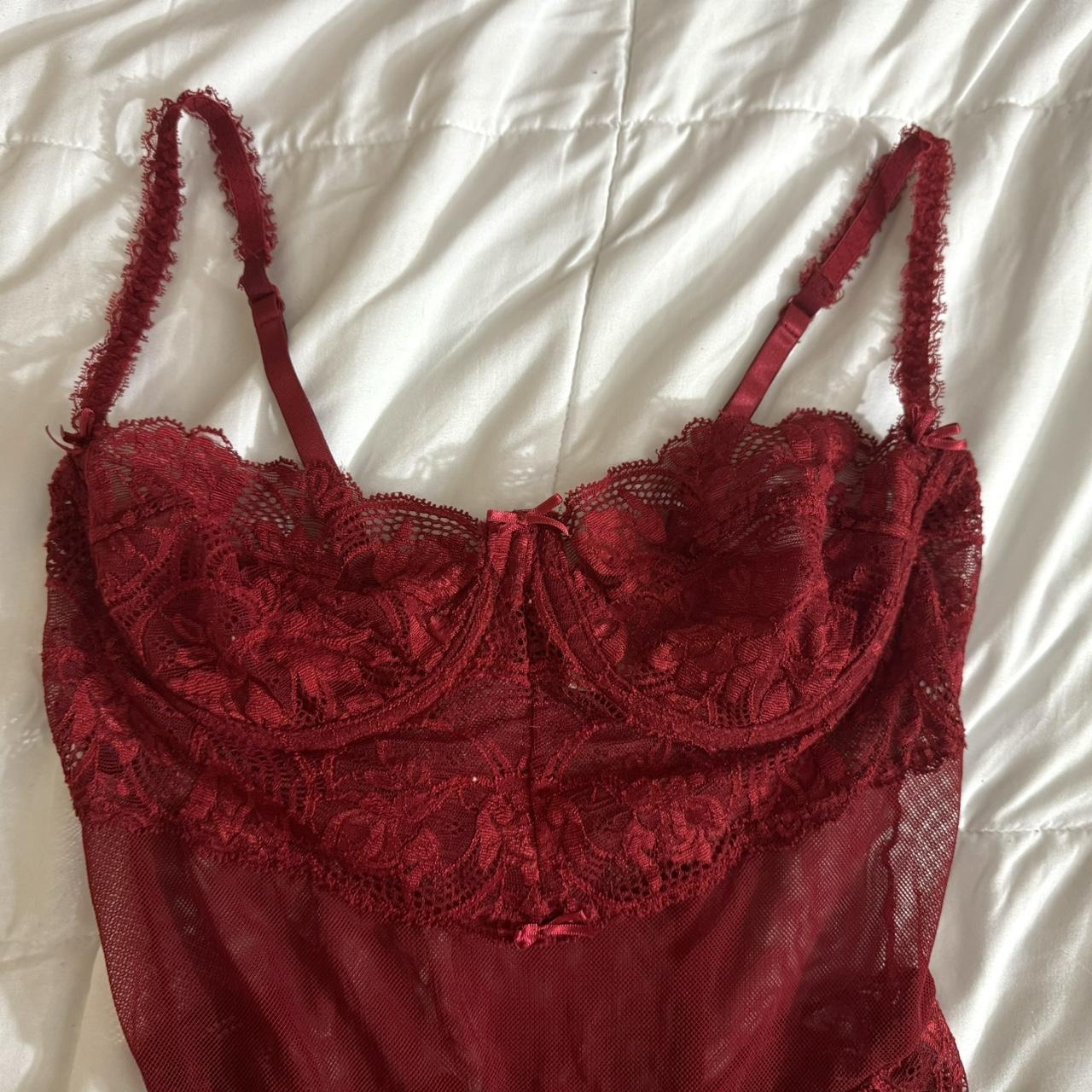 Victoria's Secret- Red lace bodysuit Sheer... - Depop