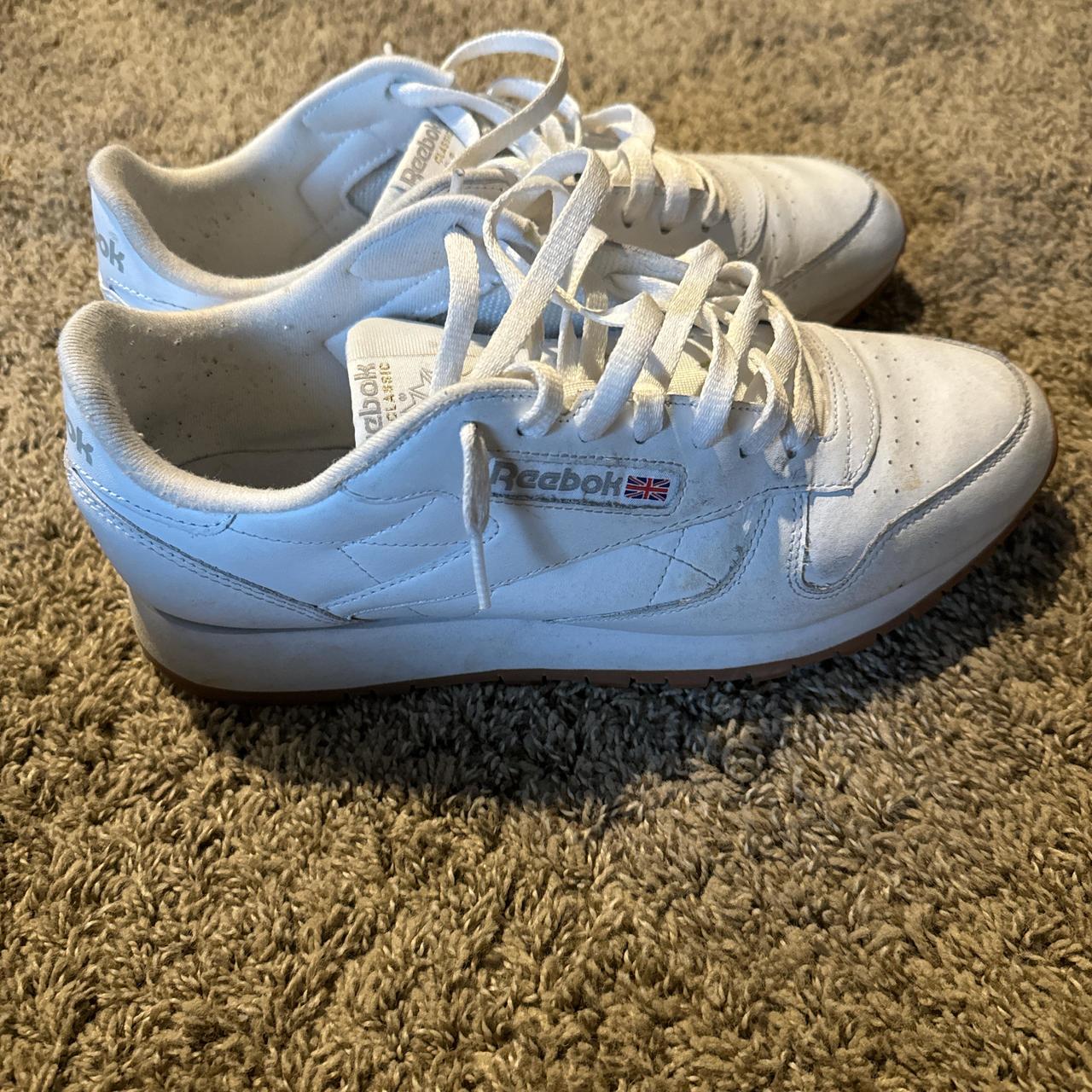 Reebok classic white shoe with gum soles Size US... - Depop