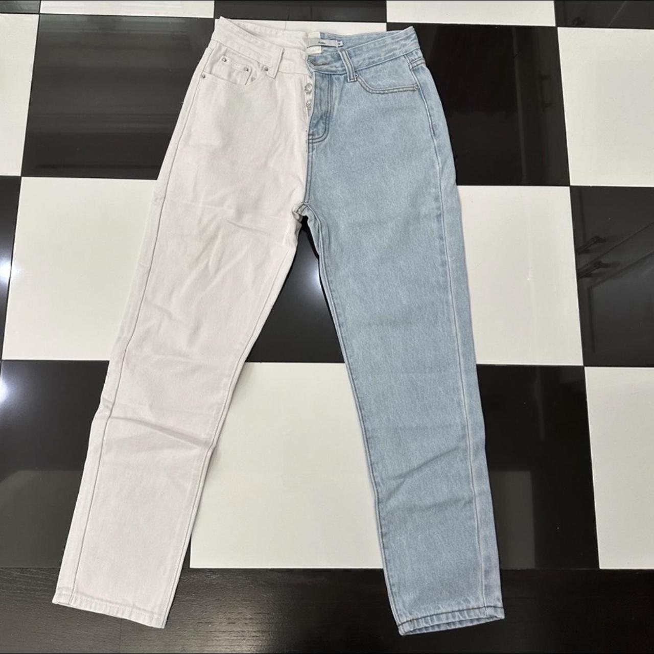 Half blue best sale half white jeans