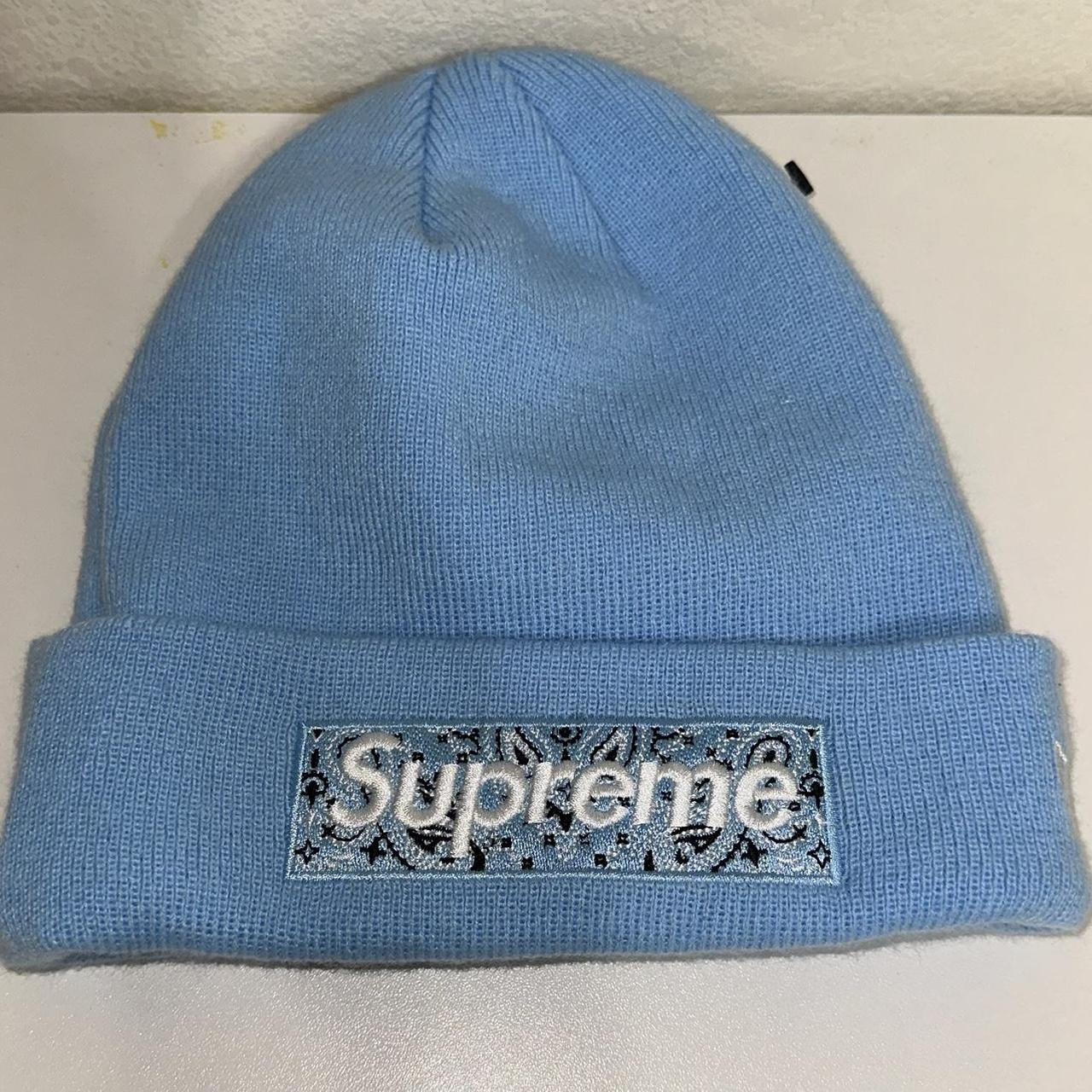 Light blue supreme top beanie