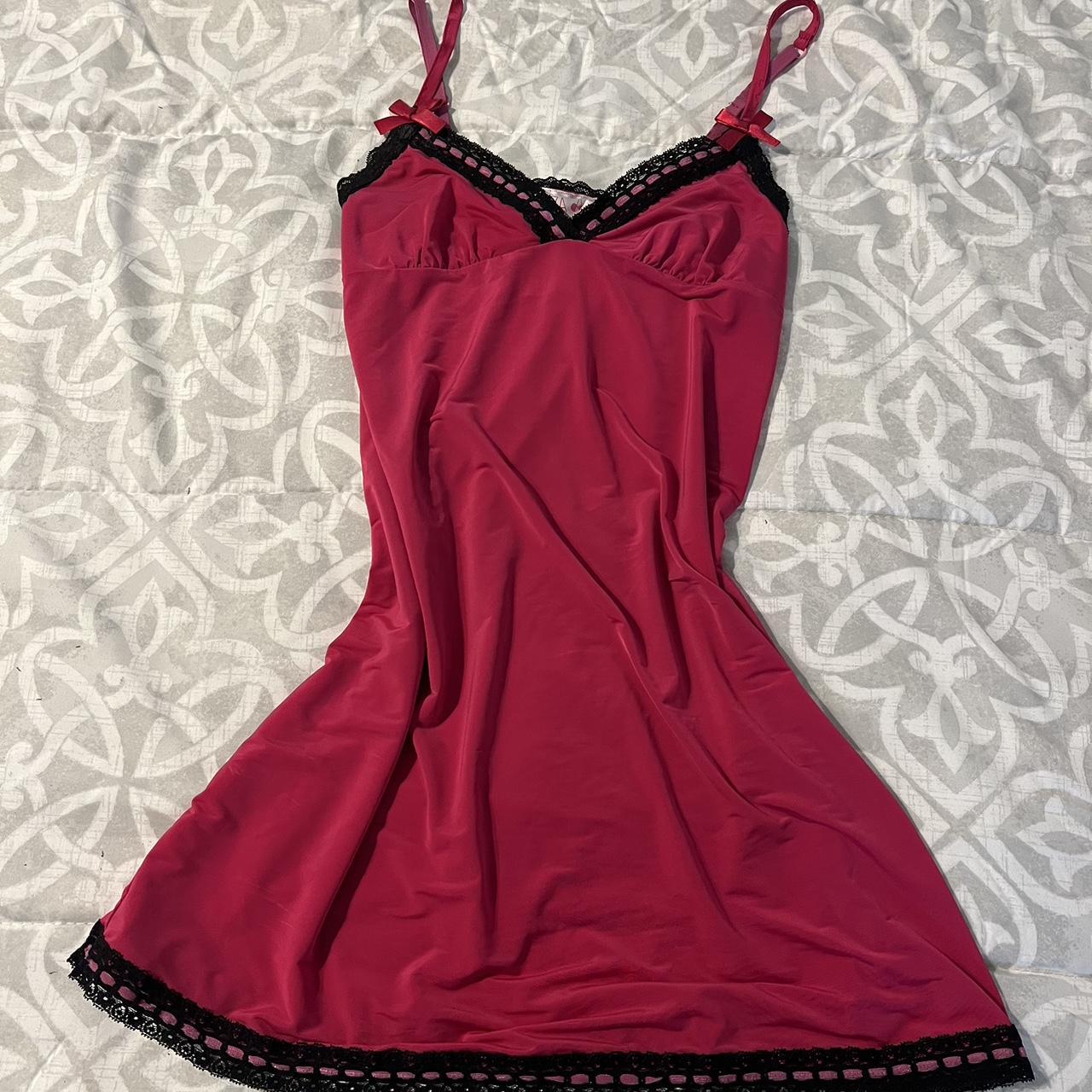 y2k hot pink slip lace dress 🎀 size: xs depop... - Depop