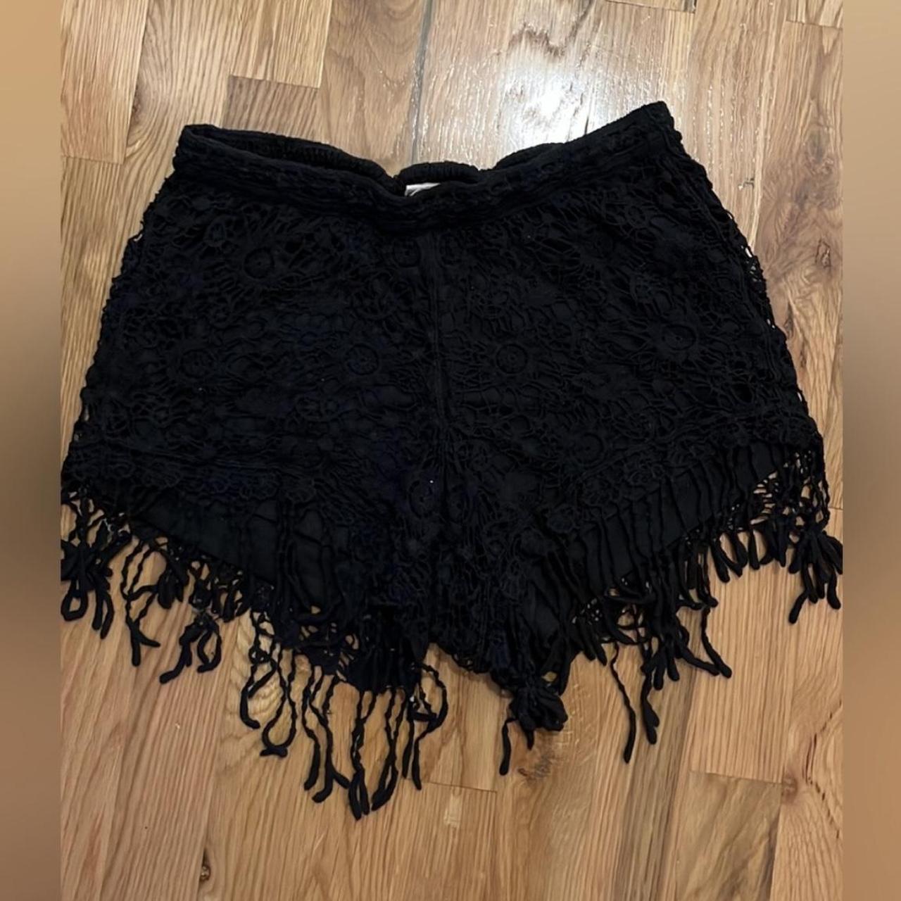 Black fringe shorts best sale