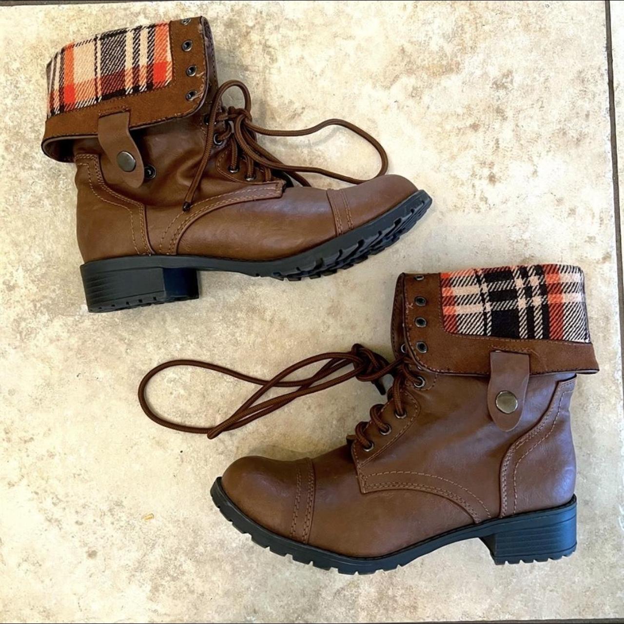 brown fold over combat boots