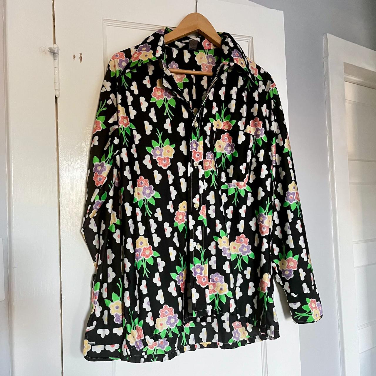 1970s Floral Flower Power Print Groovy Button Down... - Depop