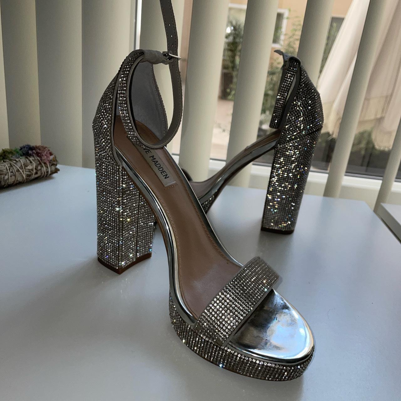 Steve Madden silver gemmed heels Size 8 - Depop