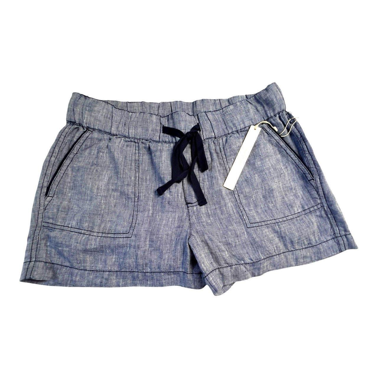 Women's Shorts - Blue - S – Caslon Chambray 100% Linen Drawstring Shorts Small …