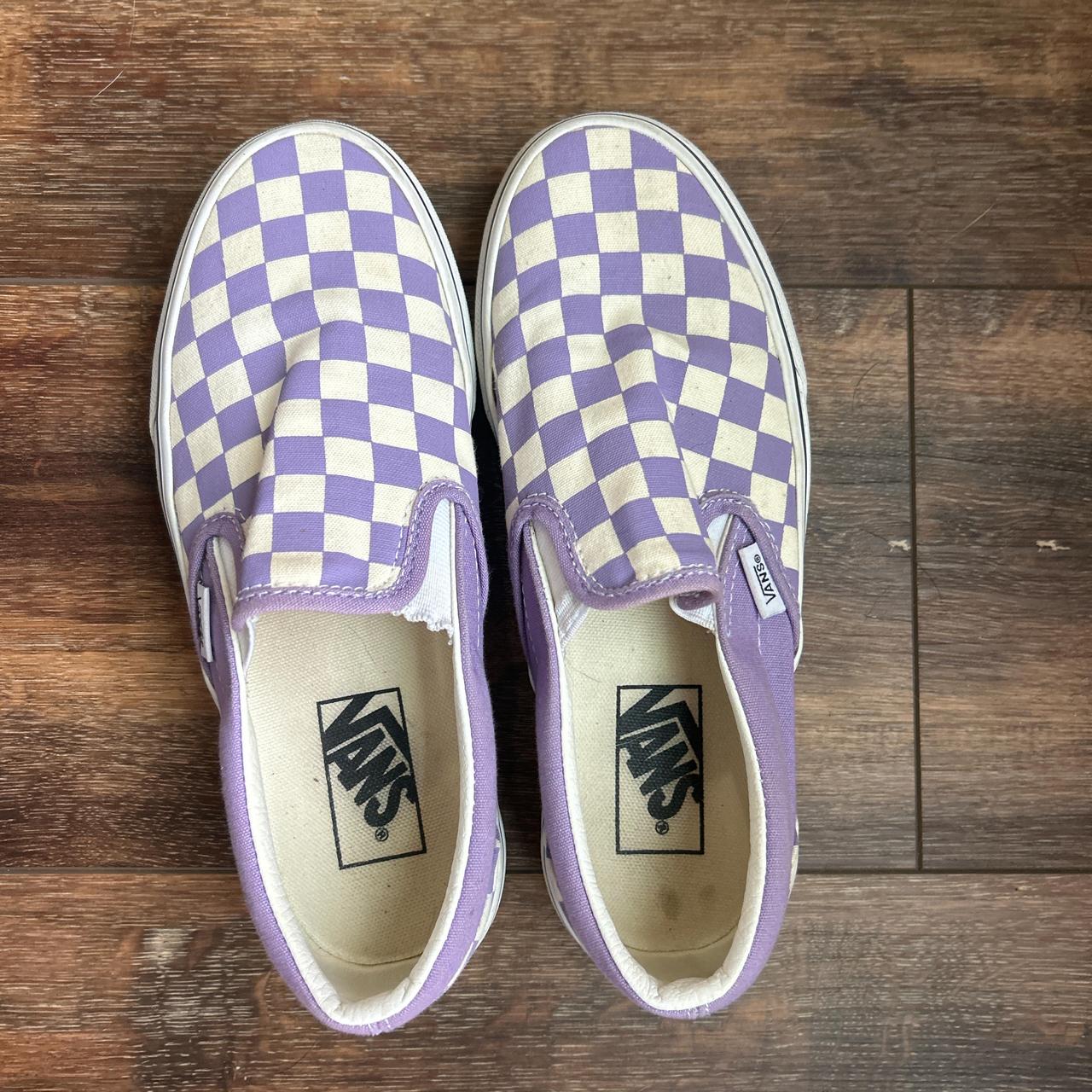 lavender white checkered vans super cute on just. Depop