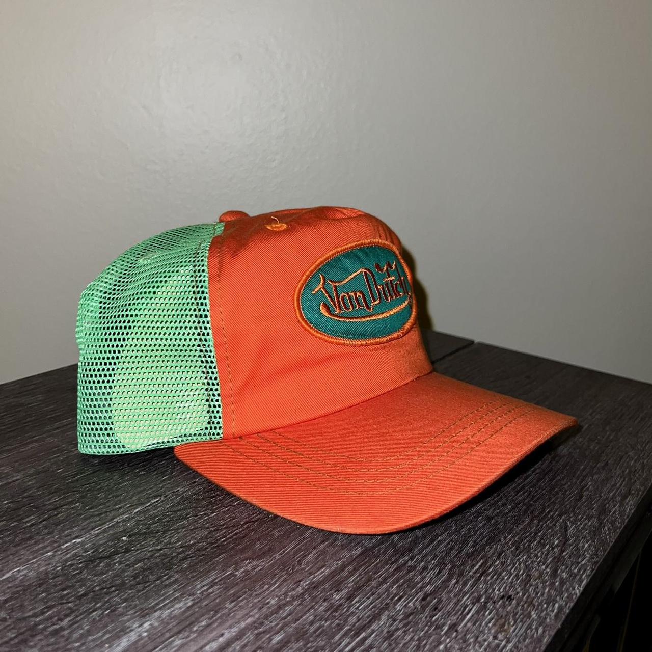 Early 2000s Green and Orange VON DUTCH Trucker Hat... - Depop