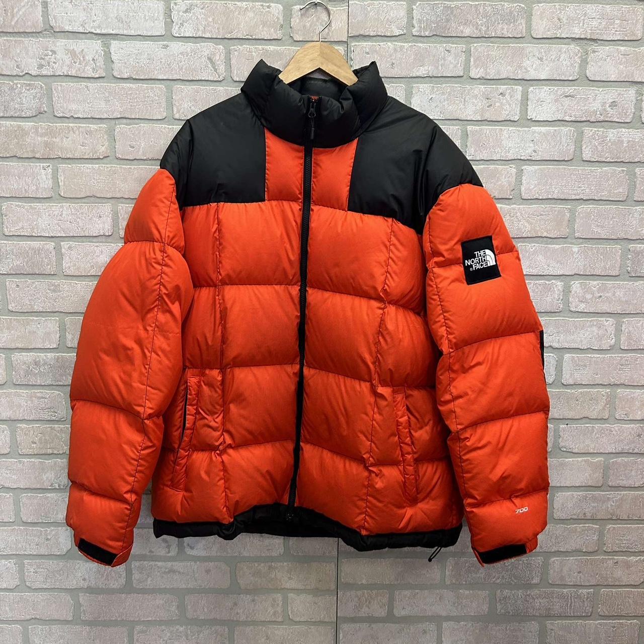 North Face puffer Jacket Size XL Orange/black - Depop