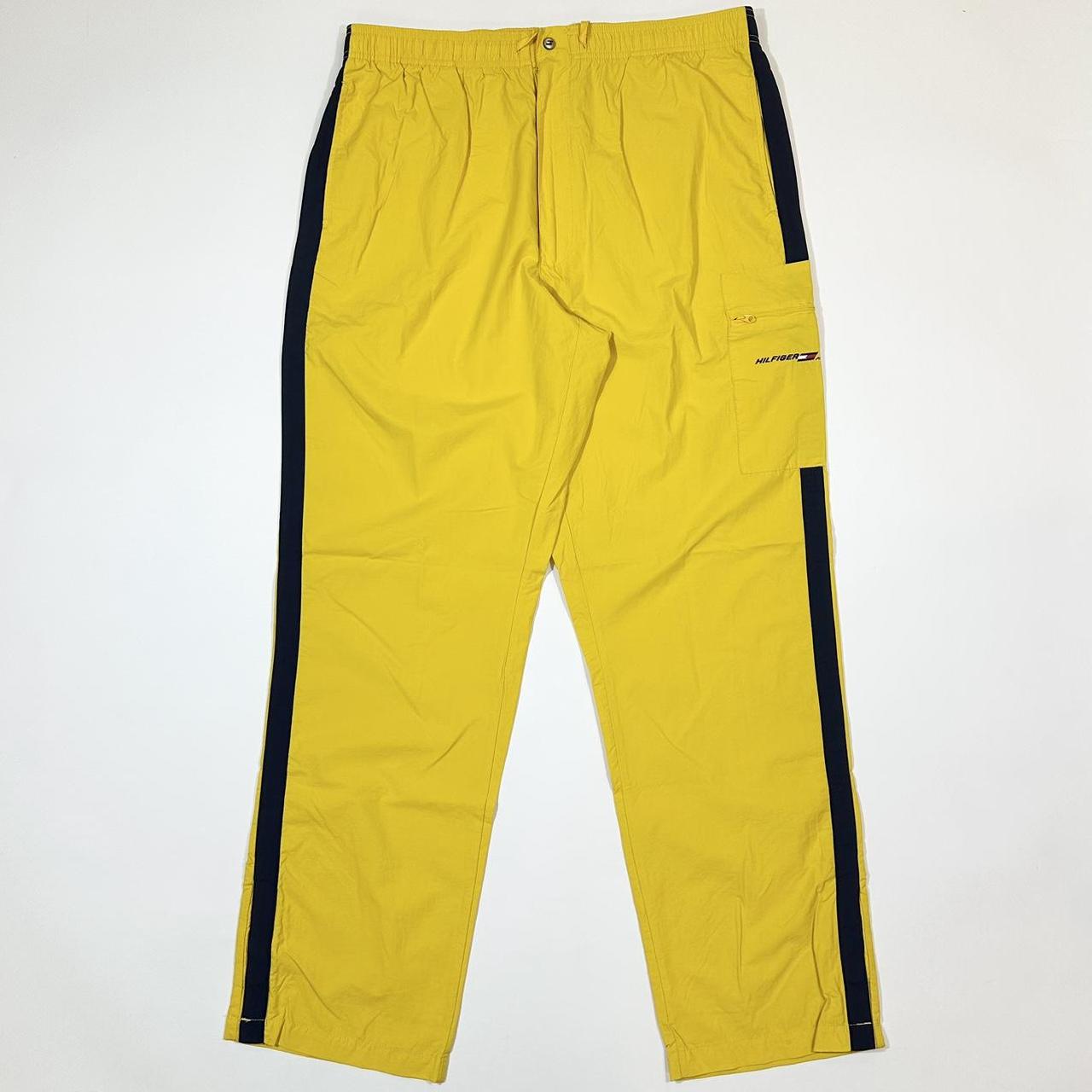 Y2K Tommy Hilfiger Cargo Striped Track Pants Yellow... - Depop
