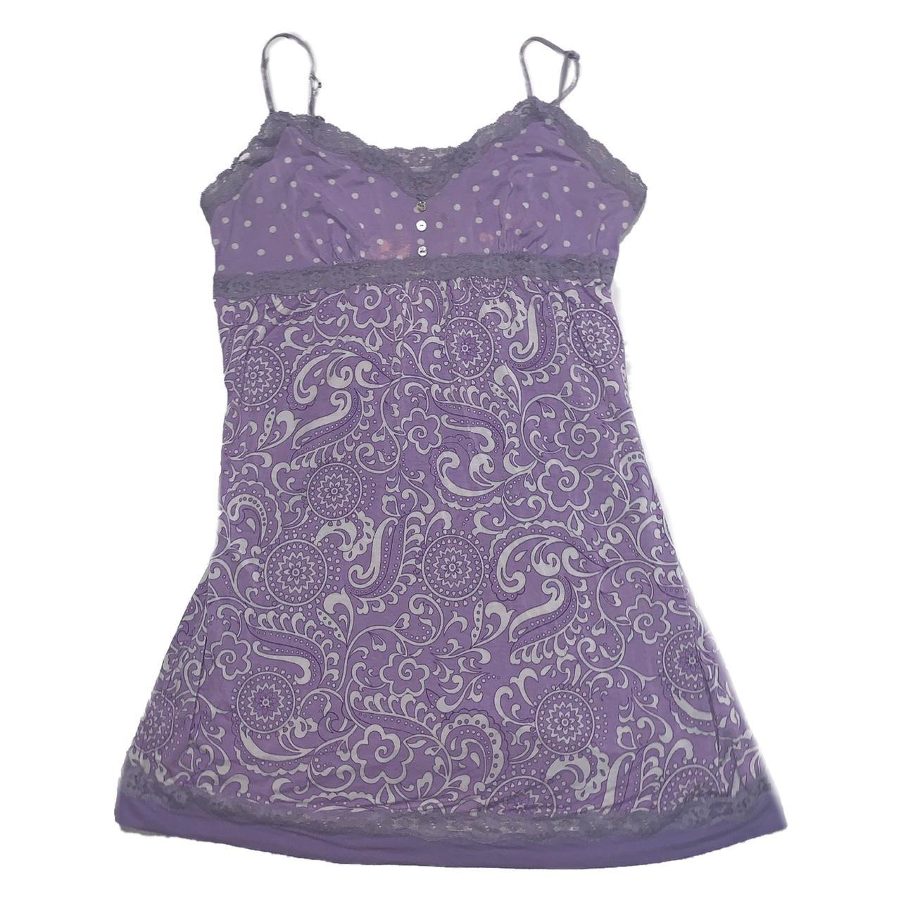 purple slip dress with floral pattern and dotted... Depop