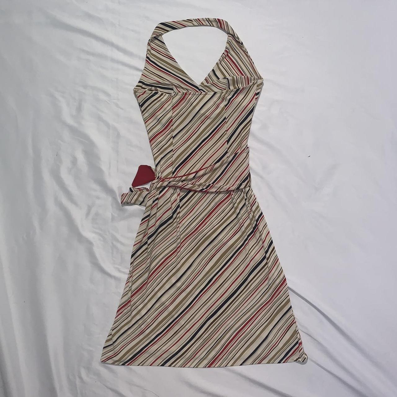 red, tan, and black stripped midi halter dress with... - Depop