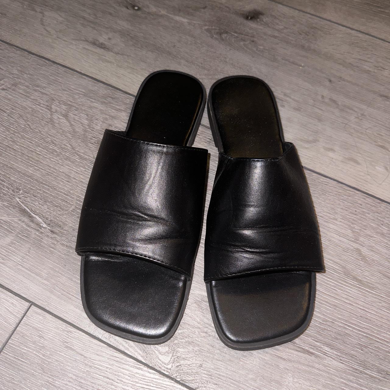 faux leather slides