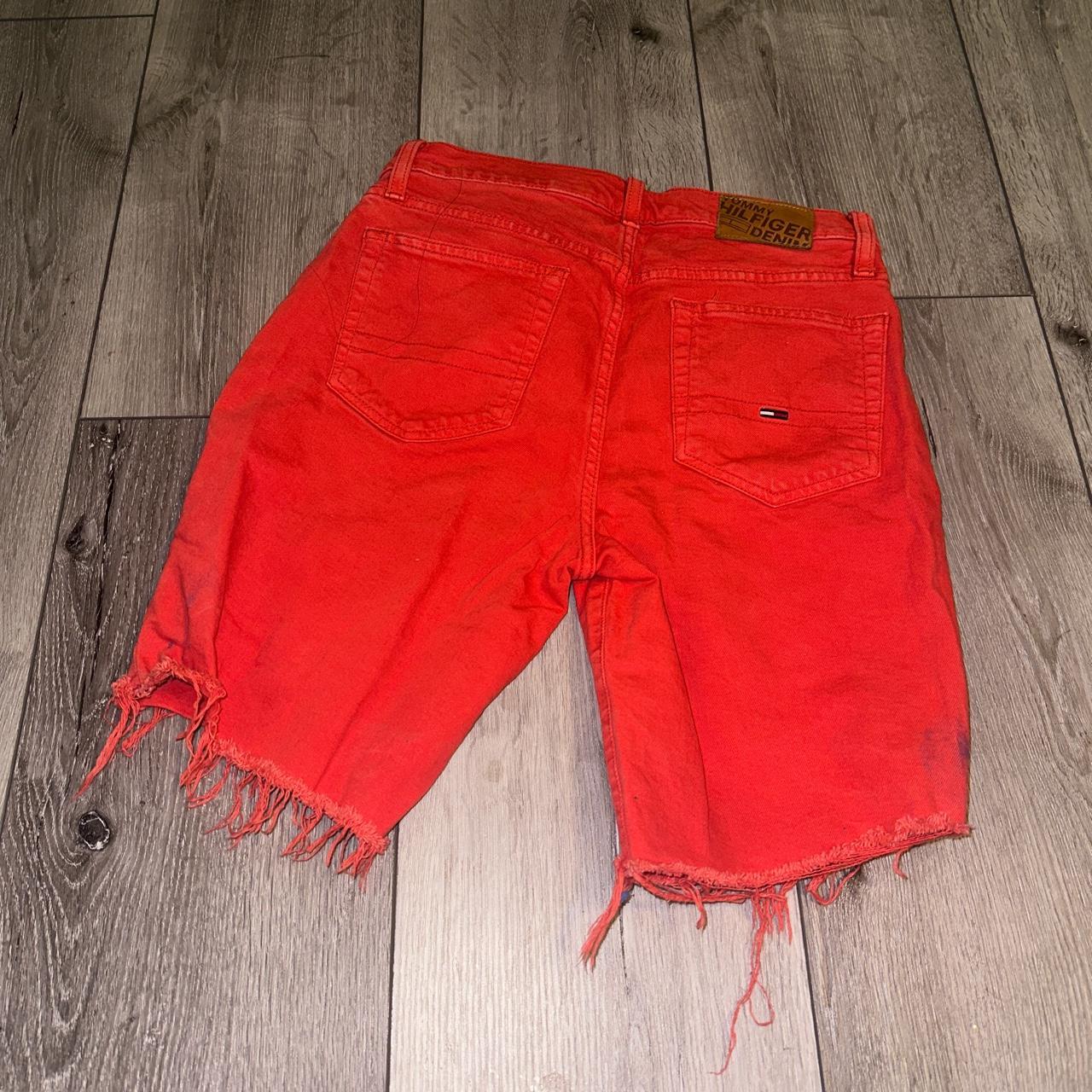 Red distressed 2024 bermuda shorts