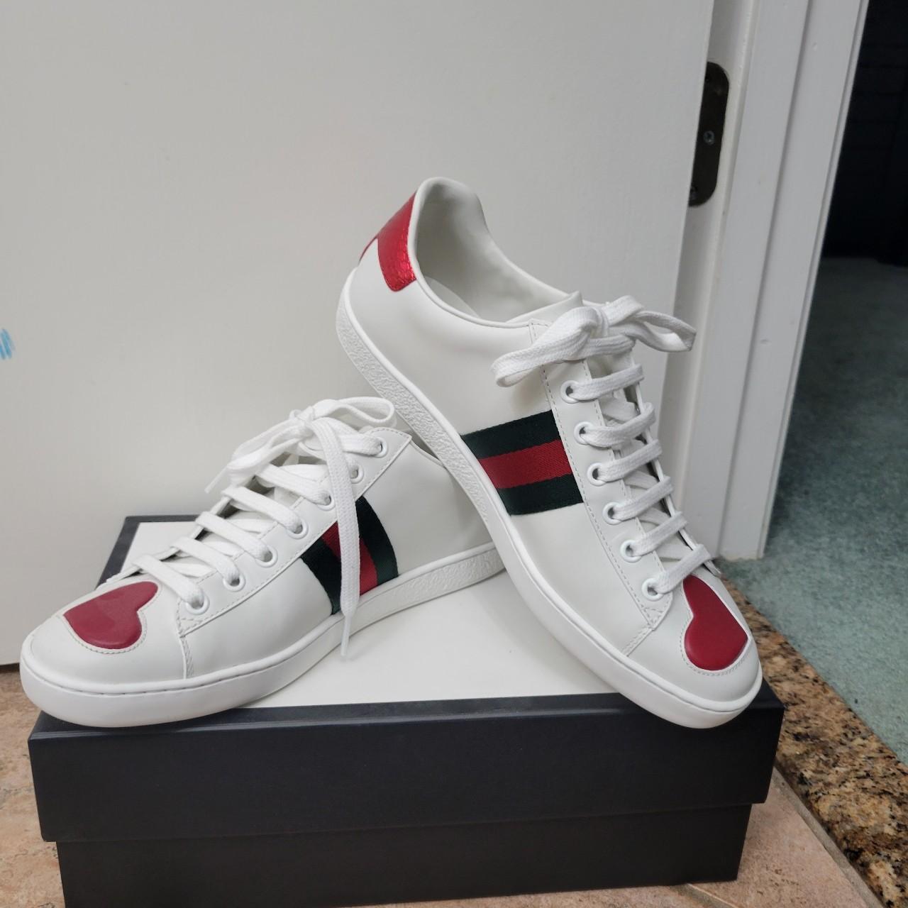 Gucci ace heart sneaker women's size 9, worn once in | Depop Gucci ace heart sneaker women's size 9, worn once in | Depop