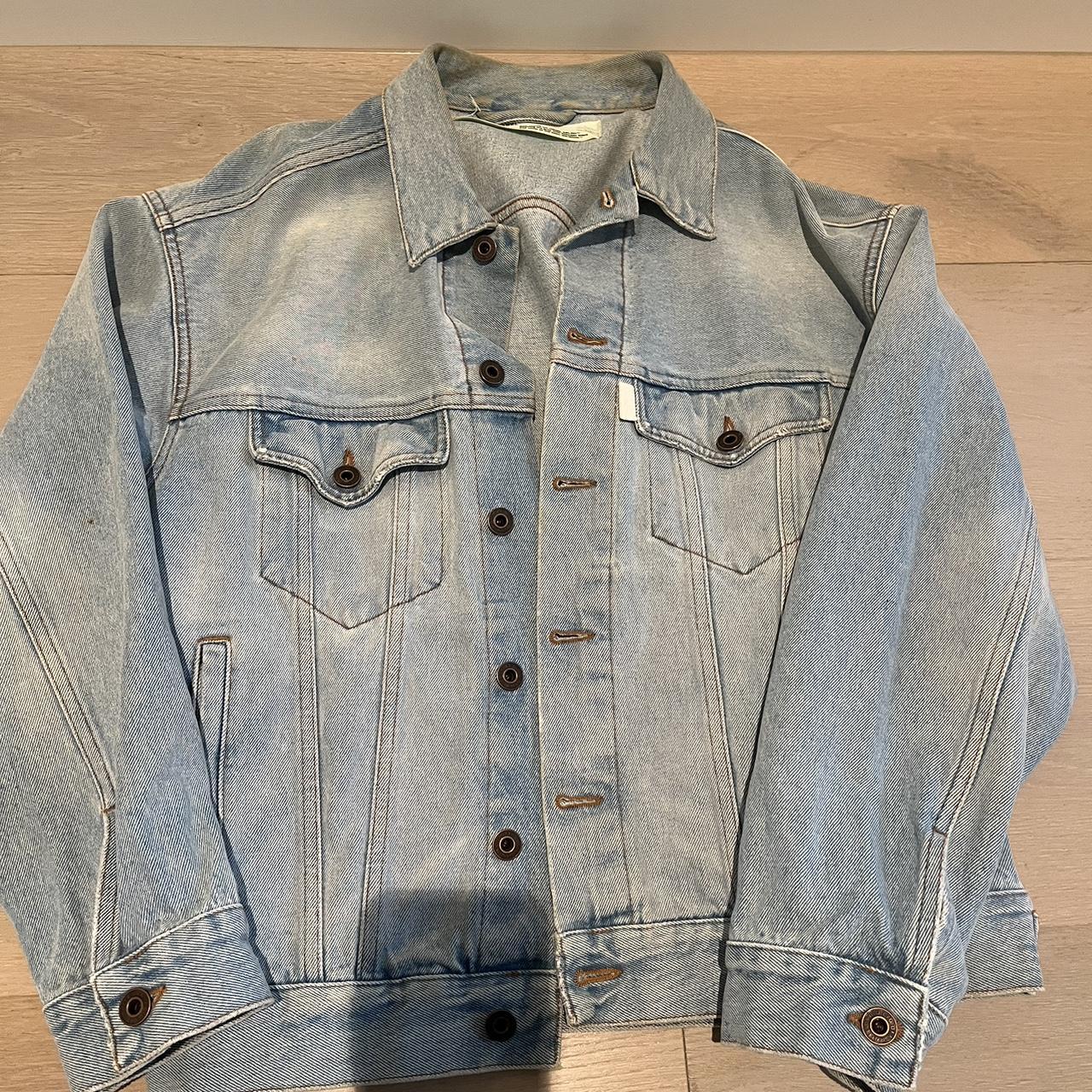 Off White women’s ‘WOMAN’ denim jacket size XS, not... - Depop