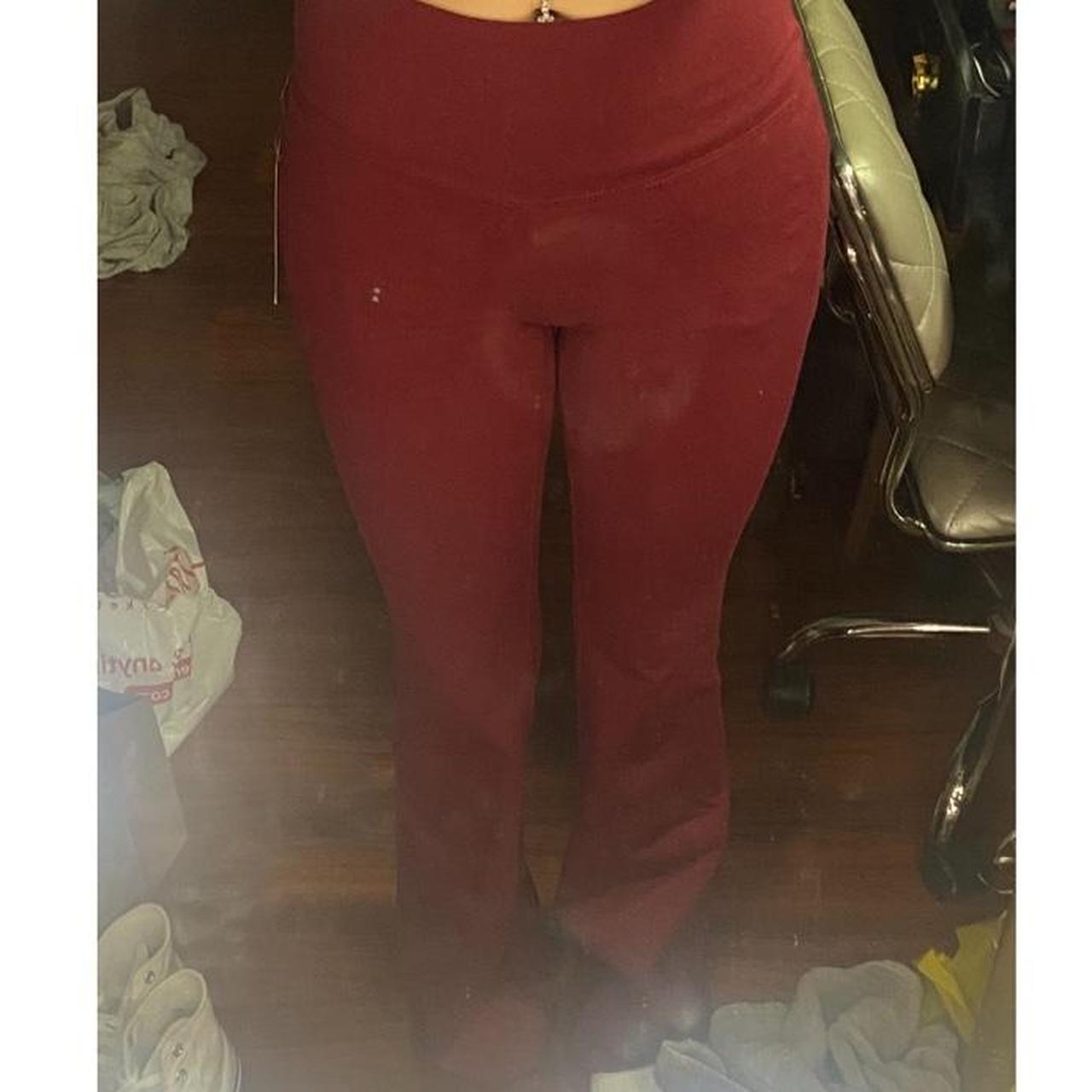 burgundy flare leggings, can be low rise and also - Depop