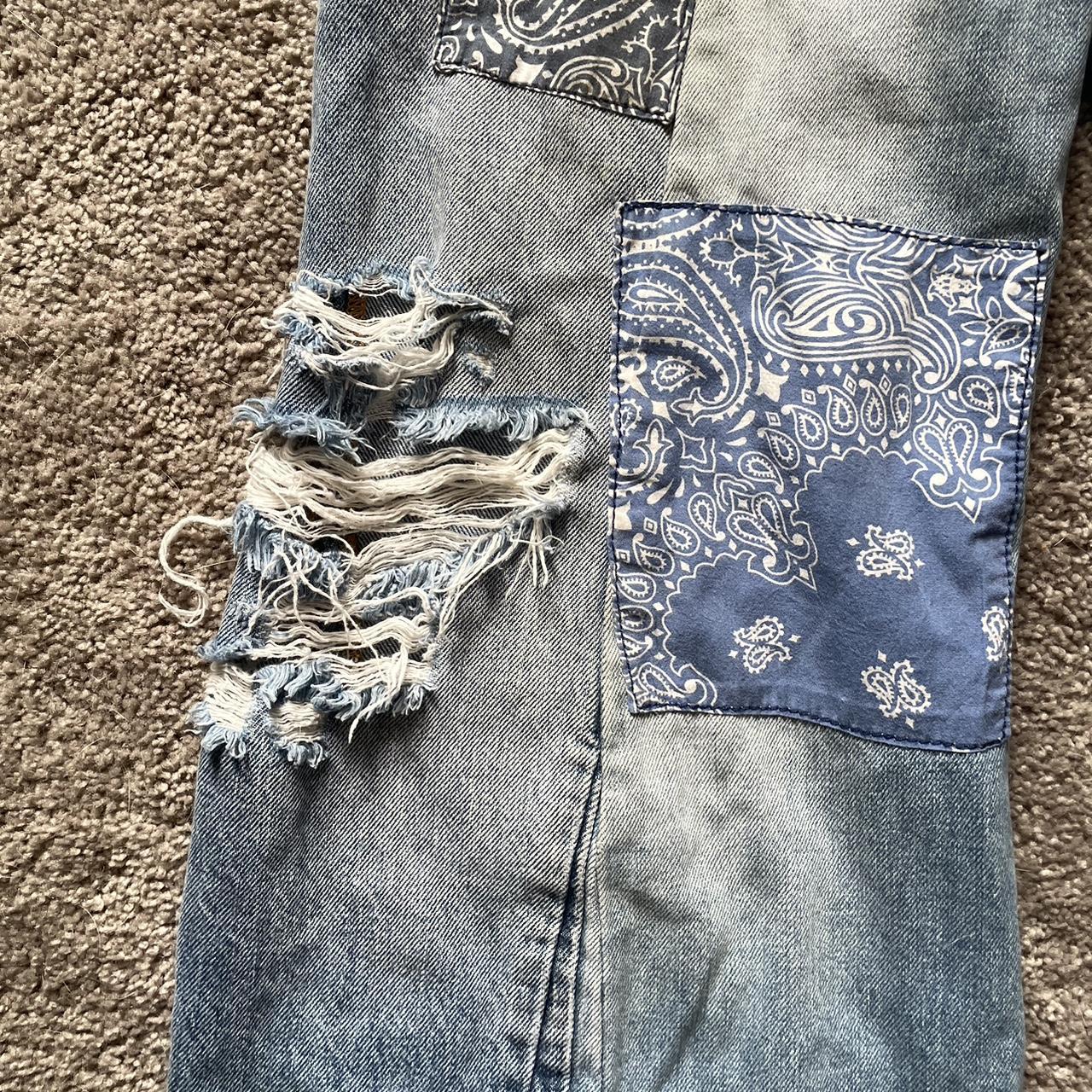 Free people patchwork bandana distressed jeans Size... Depop