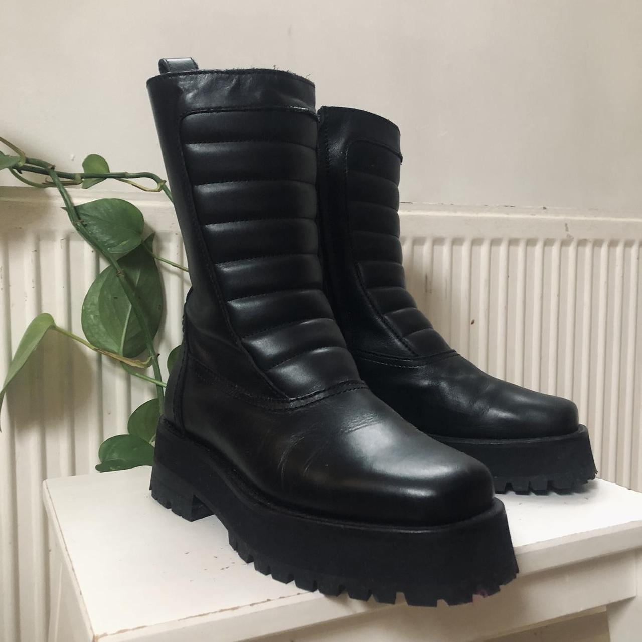 &Other Stories square toe biker leather black... - Depop