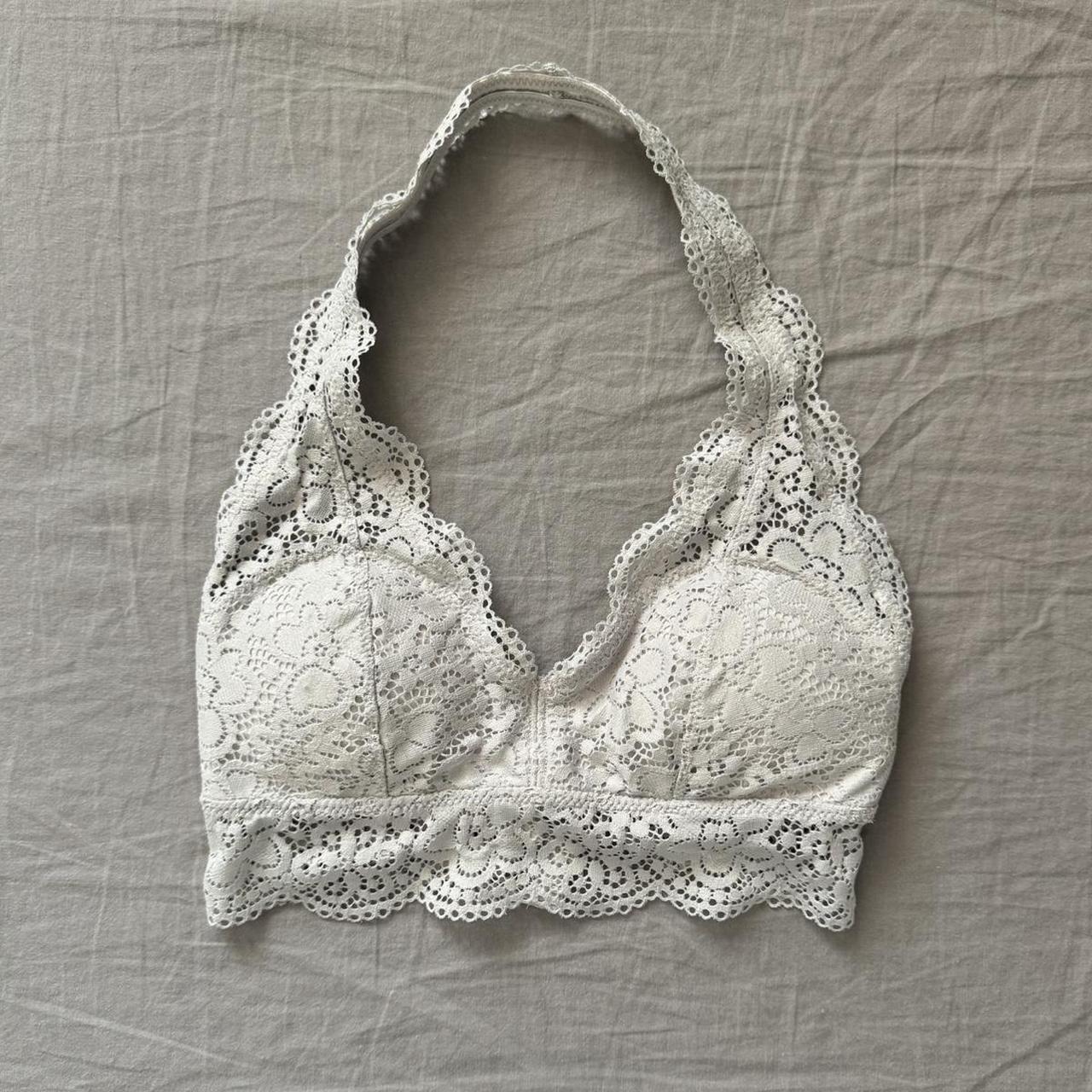 light grey lace halter bralette comes with pad