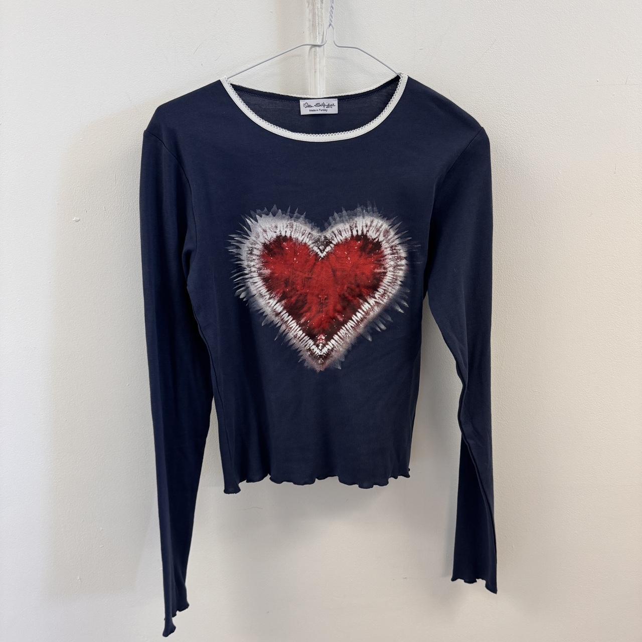 Miss Selfridge retro heart top navy and red size 10.... - Depop