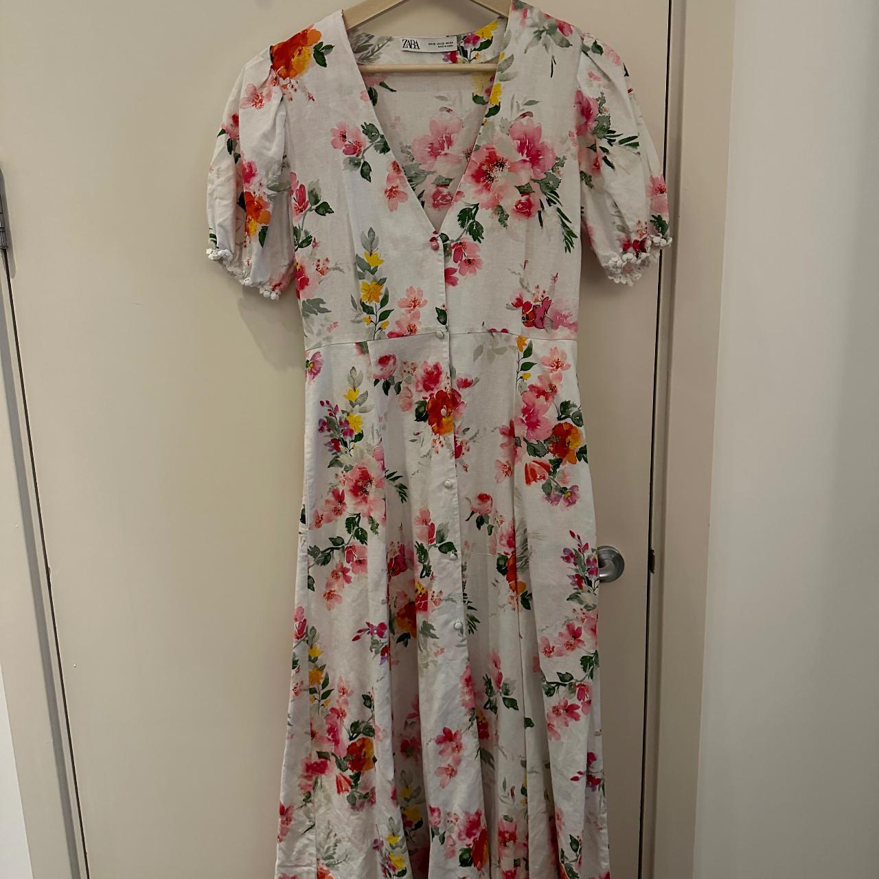 Zara Floral Long Summer Dress With Puff - Depop