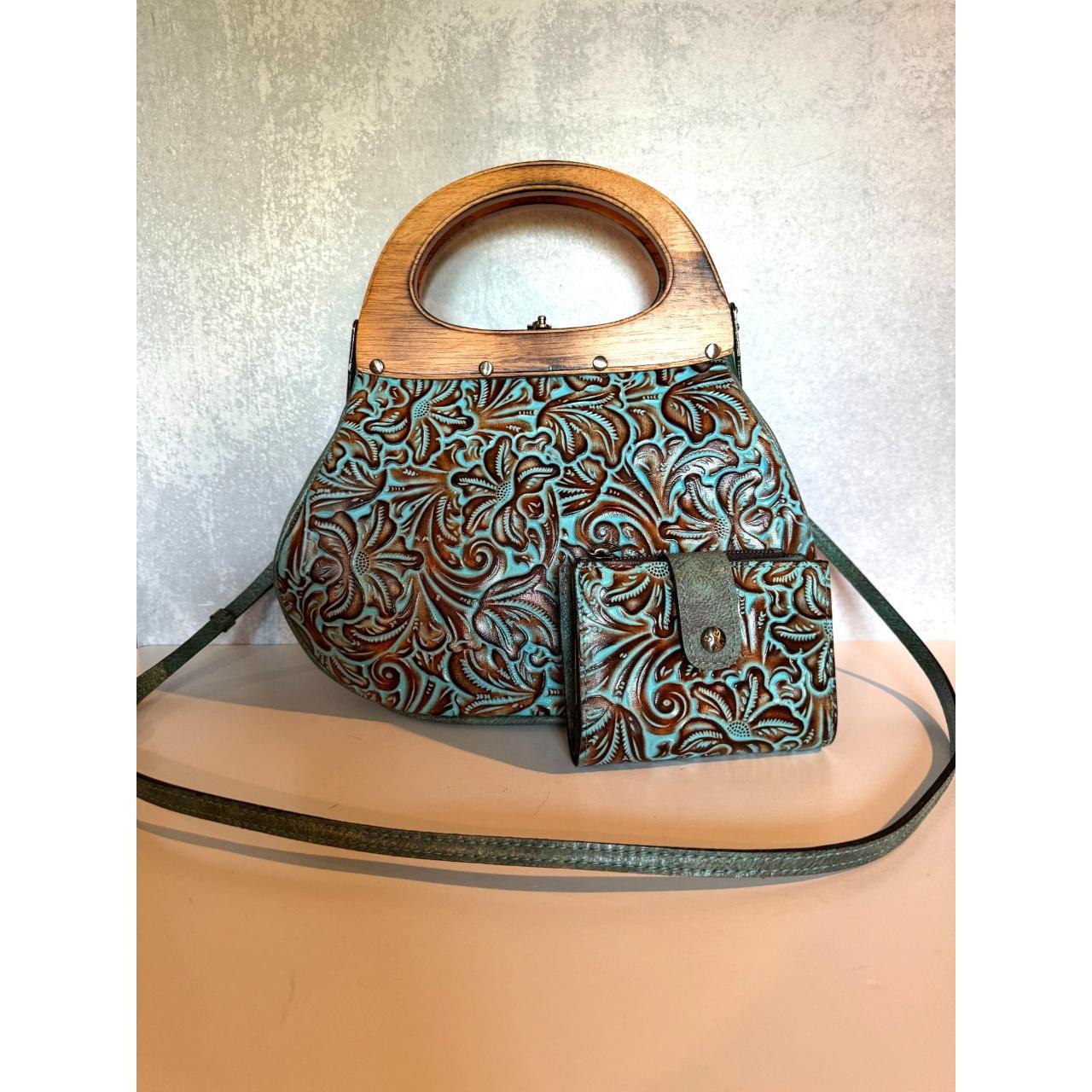 Patricia Nash Leather Hand Tooled Turquoise Purse