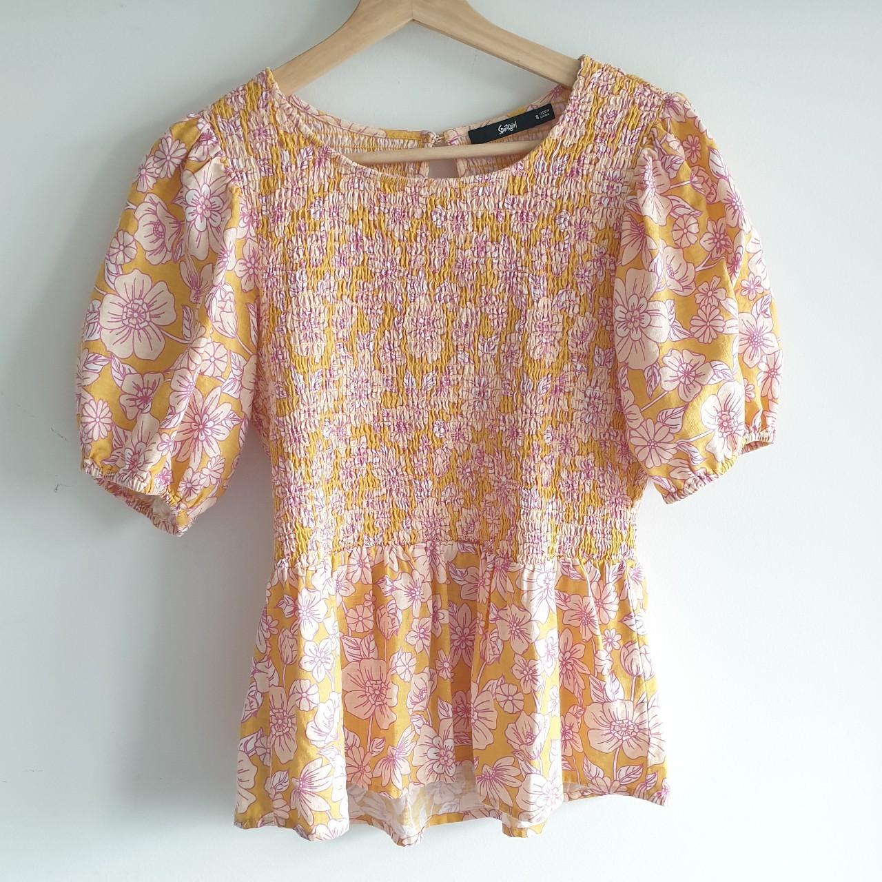 Sportsgirl Yellow & Pink Floral Top, Size... Depop